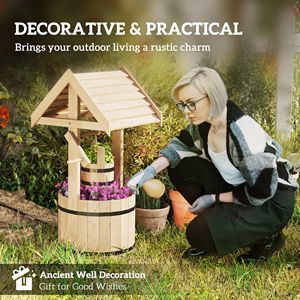 Fioriera Classica in Legno a Forma di Pozzo dei Desideri con Secchio Sospeso e Foro di Drenaggio per Giardino e Patio, Vaso in Stile Naturale per Esterni - Product Image 4
