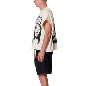T-shirt sans manches col rond pour homme, coupe ample, motif graphique avant et arrière, épaules larges, style streetwear, vente en gros, personnalisable, OEM, en jersey de coton - Product Image 6