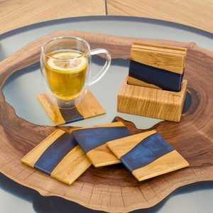 Designer Walnut Epoxy <b>Coaster</b> Set for Drinks & Beverages Handcrafted Walnut Wood Resin <b>Coasters</b> for Dining Table - Product Image 1
