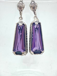 Boucles d'oreilles vintage en argent sterling avec améthyste allongée, style Bali, faites à la main, élégantes, cadeau de mariage pour femme, bijoux - Product Image 3