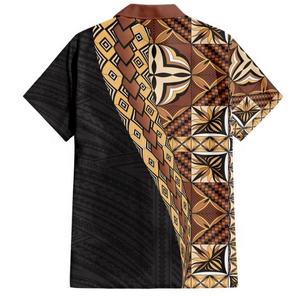 Chemise Hawaïenne Personnalisée à Motif Samoa Siapo Tatau, Chemise Aloha Tribale Polynésienne Rétro, Fournisseur en Gros - Product Image 2