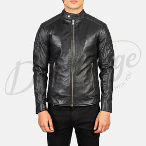 Veste en cuir véritable noire pour homme de qualité supérieure, veste de motard cintrée avec épaulettes matelassées, col montant élégant, manteau d'hiver décontracté - Product Image 3