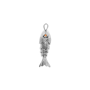 Pendentif breloque en laiton plaqué argent avec zircone cubique orange en forme d'œil de poisson pour la fabrication de bijoux et colliers - Product Image 1