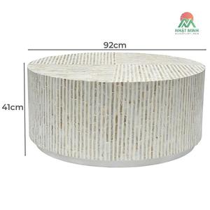 Table basse ronde moderne Nhat Minh en nacre, faite à la main, meubles de salon, finition blanche - Product Image 5