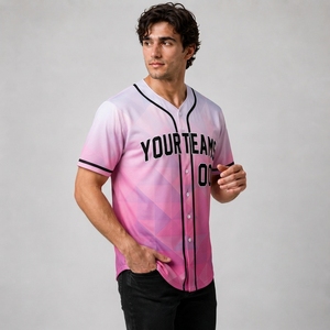 Maillot de baseball unisexe personnalisé respirant été/hiver dégradé rose sublimé à manches courtes avec boutons devant séchage rapide - Product Image 4