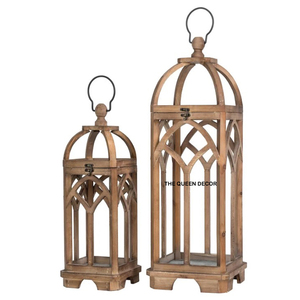 Lanterne en bois naturel pour bougie, finition marron, pour la décoration de la maison et du Ramadan, lanternes suspendues faites à la main - Product Image 5