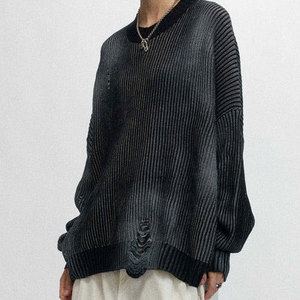 Pull en maille délavé pour homme, style décontracté, coupe oversize, mode urbaine, OEM ODM, streetwear de luxe, 100% coton respirant - Product Image 1