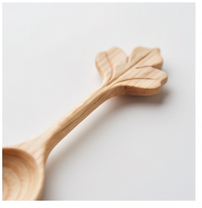 Ensemble de cuillères en bois faites à la main avec manche en forme de feuille, finition mate, écologiques, style minimaliste, pour la cuisine et la salle à manger - Product Image 3