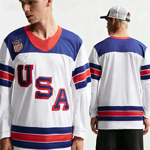 Maillot de hockey sur glace USA unisexe, col en V, manches longues, imprimé par transfert thermique, respirant, anti-humidité, 220g polyester, vêtements de sport - Product Image 5