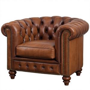 Fauteuil Chesterfield élégant en cuir marron vintage avec garniture cloutée, fauteuil d'appoint de luxe pour salon - Product Image 2