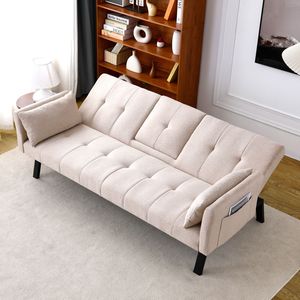 Divano Letto Multifunzionale in Cotone e Lino da 70 Pollici con Design Pieghevole, Portabicchieri e Vano Laterale per Trasformare Istantaneamente il Soggiorno - Product Image 6