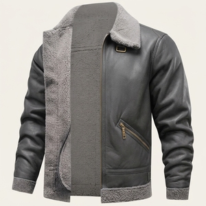 Chaqueta de moto reversible de piel auténtica para mujer, forrada de piel de oveja, con cuello vuelto y cremallera - Product Image 4