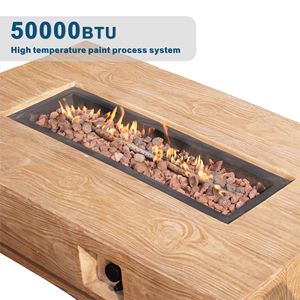 Outdoor Rectangular Faux Wood <b>Fire</b> <b>Pit</b> <b>Table</b> with Side <b>Table</b> Elegant Furniture Set D0100H5JHX2 - Product Image 3