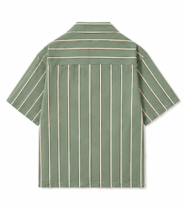 เสื้อเชิ้ตลำลองแขนสั้นลายทางสำหรับผู้ชาย ปกพับได้ ใส่ได้ในฤดูร้อน - Product Image 2