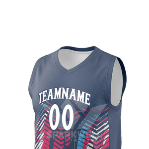 Maillot de basket personnalisé sublimé 3D, col en V, sans manches, en mesh 100% polyester, anti-transpiration, impression du nom de l'équipe, adulte unisexe, 400g - Product Image 1