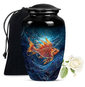 Black Koi Fish Water Wave Memorial Cremation <b>Urn</b> for Adult Ashes Durable <b>Large</b> Aluminium Funeral Cremation <b>Urn</b> For Human Ashes - Product Image 1