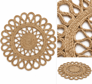 Tapis en jute naturel fait main, tressé, motif géométrique moderne, lavable, avec envers en caoutchouc, pour chambre à coucher - Product Image 2