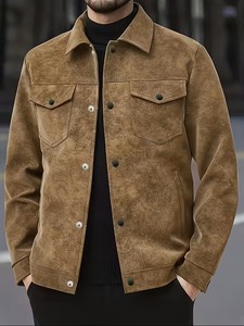 Veste décontractée d'hiver pour homme, fermeture éclair sur le devant, poche poitrine, réversible, coupe-vent, motif, lavable en machine, vêtement de travail semi-formel - Product Image 2
