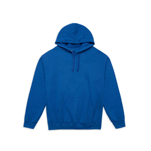 Unisex Royal Blue Hooded Pullover <b>Sweatshirt</b> Regular Fit Solid Color 100% Polyester <b>Fleece</b> Breathable 360g Front Logo <b>Lined</b> - Product Image 4