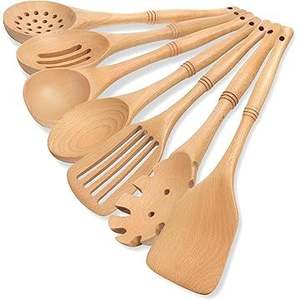 Ensemble de cuillères de cuisine en bois de qualité supérieure avec spatule, louche et cuillère de service pour ustensiles de cuisson antiadhésifs - Product Image 1