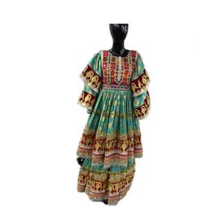 Vestido Cultural Afgano Ecológico para Mujer, Manga Larga, Hasta la Rodilla, con Cintura Natural, Encaje y Bordado Tribal Auténtico - Product Image 1