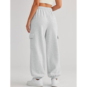 Pantalon de jogging cargo en molleton surdimensionné pour femme avec poches, taille haute, coupe ample, pour tenues confortables d'automne - Product Image 4