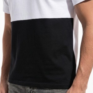 T-shirt pour homme à blocs de couleur, manches courtes, col rond, coupe classique, en coton, design uni, bordure contrastée, tricoté - Product Image 4