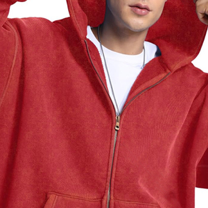 Sweat à capuche zippé pour homme, poids lourd, délavé à l'acide, style streetwear vintage, personnalisable avec logo, prix direct usine OEM ODM - Product Image 2
