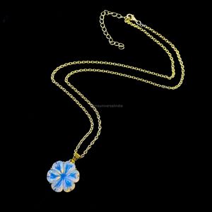 Natural Opalite Flower Charm Pendant Hand Carved Gemstone <b>Necklace</b> For Women Fashion Jewelry Birthday Gift Wholesale Bulk Supply - Product Image 4