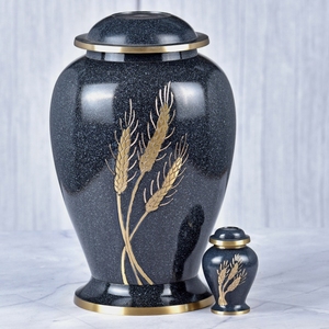 Urne funéraire pour adultes en laiton bleu et or à motifs floraux, surface brillante, pour cendres humaines, urne commémorative et funéraire. - Product Image 3