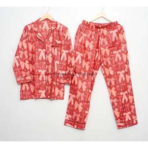 Nuevo Conjunto de Pijama para Mujer 100% Algodón, Elegante, Manga Larga con Estampado de Lazo Rojo, Cierre para Verano y Primavera - Product Image 6