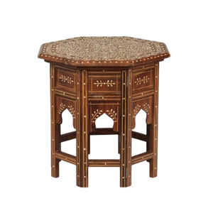 Table d'appoint octogonale artisanale en os incrusté, style vintage indien marocain, en bois massif, pliable, pour salon - Product Image 1