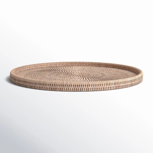 Round Plant Fiber Decorative Tray Bohemian Style Abstract Pattern Handwoven Bamboo Rattan Craft Single Piece - Product Image 1