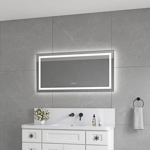 Specchio da Bagno a LED da Parete 48 x 24 Pollici con Cornice in Alluminio, Retroilluminazione e Illuminazione Frontale, Anti-Appannamento, Memoria, 3 Funzioni Vanity - Product Image 2