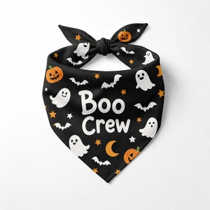 Bandanas d'Halloween en gros pour animaux de compagnie – Foulards personnalisés pour chiens et chats avec imprimé citrouille et crâne orange et noir – Accessoire de festival - Product Image 2