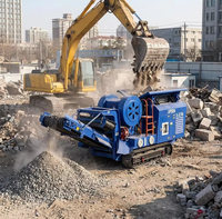 Installation de concassage compacte à haut rendement U-JC704 UPSEN, concasseur à mâchoires sur chenilles pour béton, recyclage de débris, séparateur magnétique, moteur et engrenages