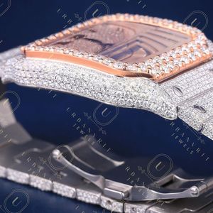 Reloj mecánico artesanal de acero inoxidable con lectura analógica, movimiento automático, diamantes moissanita de corte redondo, claridad VS VVS EF - Product Image 5