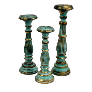 Candelabro de Madera Rústico Hecho a Mano, con Acabado Blanqueado, Tallado, para una Sola Vela, Centro de Mesa - Product Image 6