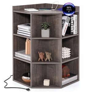 Three-Layer Grey Corner Cabinet with Charging Station for Living Room Decor - Product Image 6