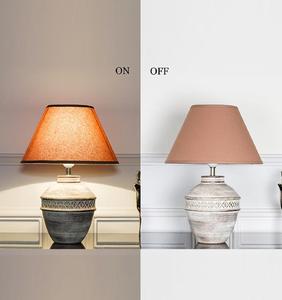 Rustic Ceramic Table Lamp With Beige Fabric Empire Shade Warm White LED <b>Light</b> For Bedroom Decorative Use - Product Image 3