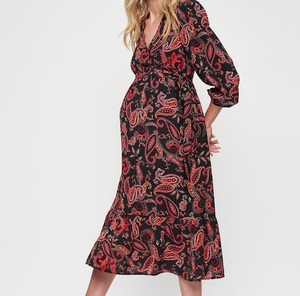 Vestido de Maternidad para Mujer, Manga Larga, Midi, Vestido de Maternidad para Lactancia, Elástico, Suave, Cómodo, Informal - Product Image 1