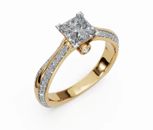 Anillo de Compromiso con Diamante Cultivado en Laboratorio Princess Secret, con un Peso Total de 0.829 Quilates y 63 Piedras Brillantes en una Banda de Oro Fino - Product Image 6