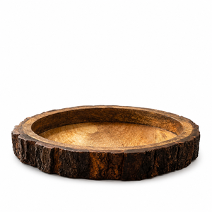Plateau de service rustique en bois de manguier 10 pouces, bord en écorce naturelle, écologique, fait main, qualité alimentaire, pour snacks, café, thé, style ferme - Product Image 2