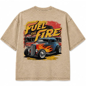 T-shirt en coton à manches courtes et col rond surdimensionné pour homme, imprimé Fuel The Fire Hot Rod, style décontracté - Product Image 3