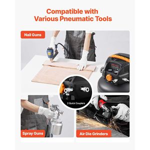 Compressore d'aria portatile da 6 galloni, 1.7HP, 2.3CFM a 90PSI, senza olio, per pneumatici, con pressione massima di esercizio di 150PSI - Product Image 4