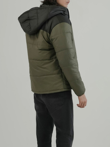Chaqueta Acolchada con Capucha para Hombre, Color Verde Oliva, Cortavientos, con Cierre, Informal, para Invierno, Relleno Grueso de Poliéster, Color Sólido, Corte Regular - Product Image 3