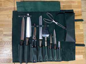 Étui à couteaux de chef en cuir véritable fait main, léger et portable, avec fermeture à cordon et boucle, 4-6 compartiments pour - Product Image 3