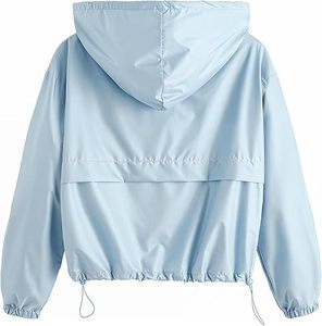 Chaqueta cortavientos ligera con cremallera para mujer, deportiva, informal, con capucha, para entrenamiento, con bolsillos, para días lluviosos. - Product Image 6