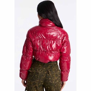 Womens Shinny Red Quilted <b>Puffer</b> <b>Jacket</b> Cropped <b>Long</b> Sleeve Bubble Winter Coat <b>Puffer</b> <b>Jacket</b> for <b>Ladies</b> - Product Image 2