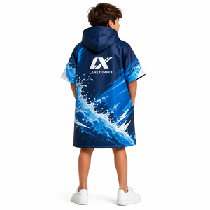 Custom Kids Hooded Swim Parka <b>Changing</b> <b>Robe</b> | Waterproof Windproof Quick Dry <b>Towel</b> Poncho Jacket for Swimming, Surfing & Beach - Product Image 2